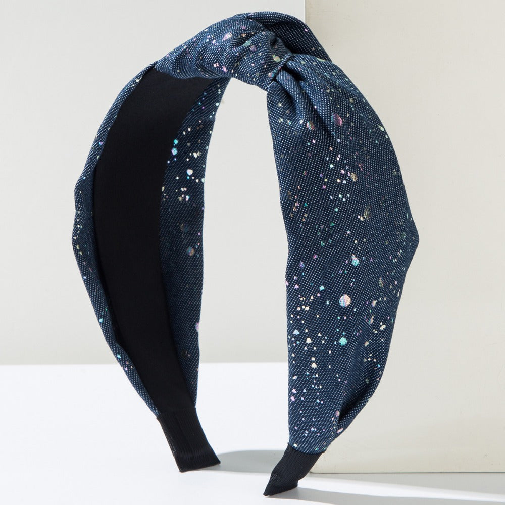 Wholesale Denim Fabric Creative Polka Dot Wide Edge Knotted Headband